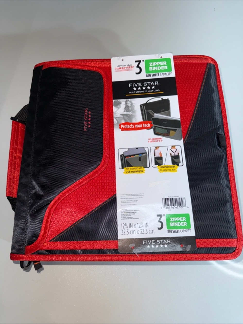 Five Star 3 Inch 3-ring Zipper Binder ▪︎ Red And Black NWT